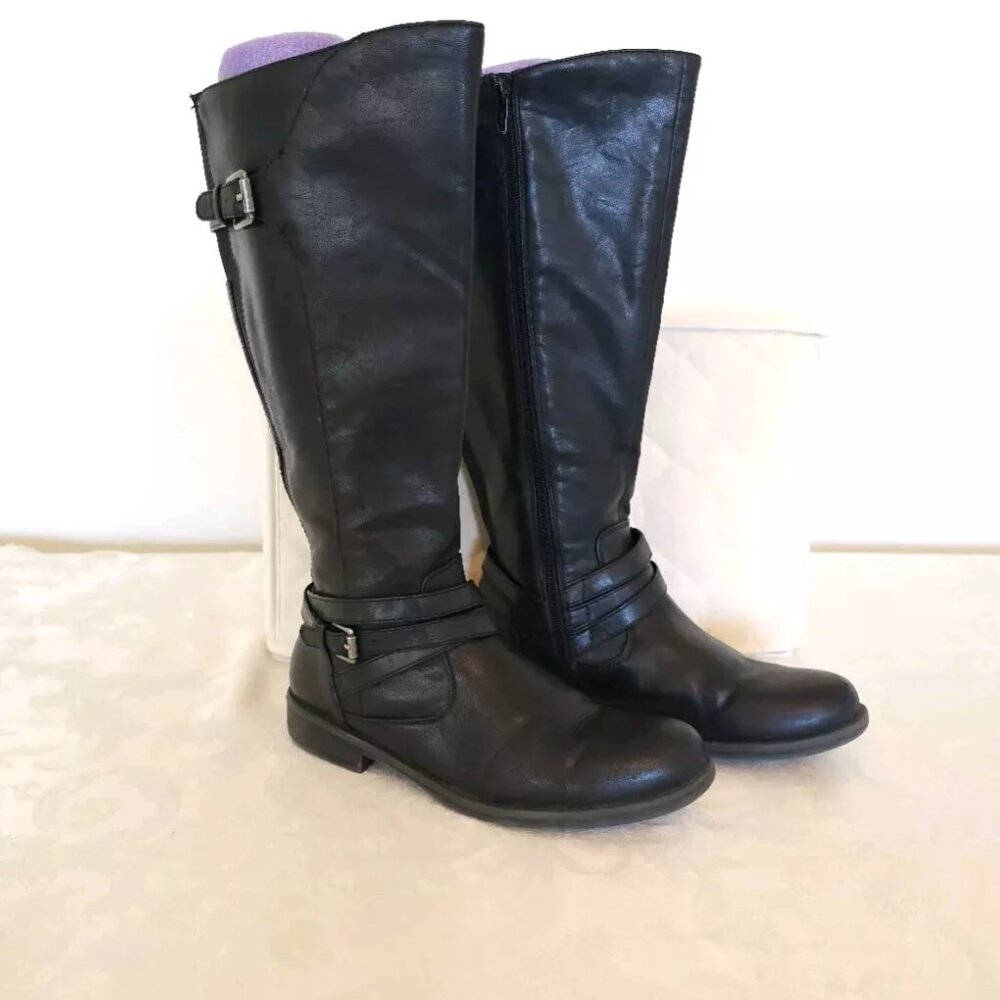 Womens Baretraps Charessa 2 Wide Calf 8 Black High Riding Boots Side Zip Buckle